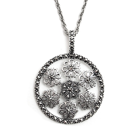 Marcasite Flowers in Circle with Chain - Click Image to Close